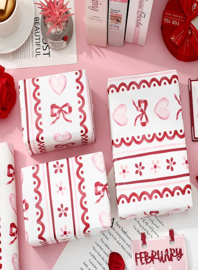 JarThenaAMCS ورق تغليف هدايا عيد الحب من جارثينا إيه إم سي إس - لفة صغيرة - 17 بوصة × 32.8 قدم، ورق تغليف هدايا مخطط باللونين الأحمر والوردي على شكل قلب وفيونكة، مناسب لحفلات الزفاف والذكرى السنوية والأعمال اليدوية. - Image 4